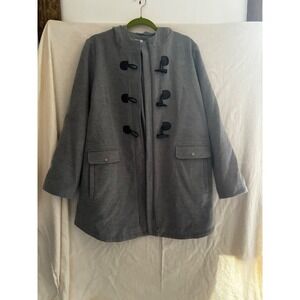 J. Jill Womens Gray Hooded Toggle Duffle Coat Jacket Zip Front Size M WJ172911
